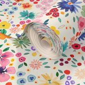 Ditsy floral Spring party confetti floral - Tween Spirit Floral Dream Bedding - Multicolor Rainbow White - Jumbo Large