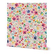 Ditsy floral Spring party confetti floral - Tween Spirit Floral Dream Bedding - Multicolor Rainbow White - Jumbo Large