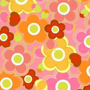 60's floral - hot hues - pink large