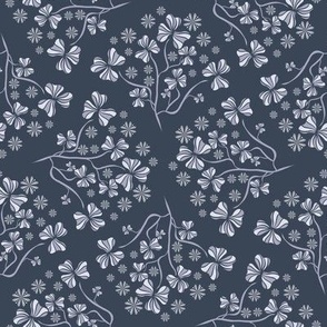 Retro floral in geometric layout, shades of grey