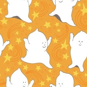 Friendly Ghosts Dance on Halloween Night Orange, Yellow and White