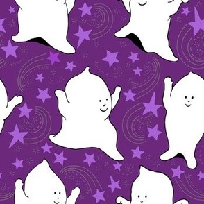 Friendly Ghosts Dance on Halloween Night Black, White and Purple