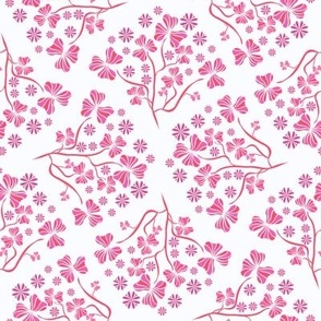Retro floral in geometric layout, pink, orange and white