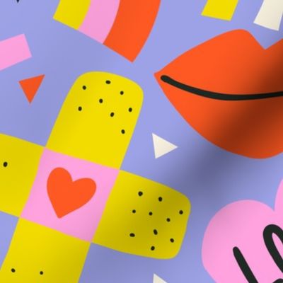 Retro Tween / Girly Y2K / Love Roller Skates Skateboard Lips Headphone Smiley on Lavender Lilac