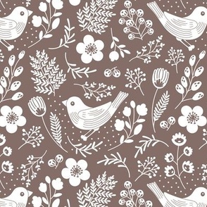 Birds and flower. Monochromatic #1