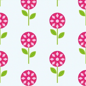 Pink Flowers over Blue Plaid
