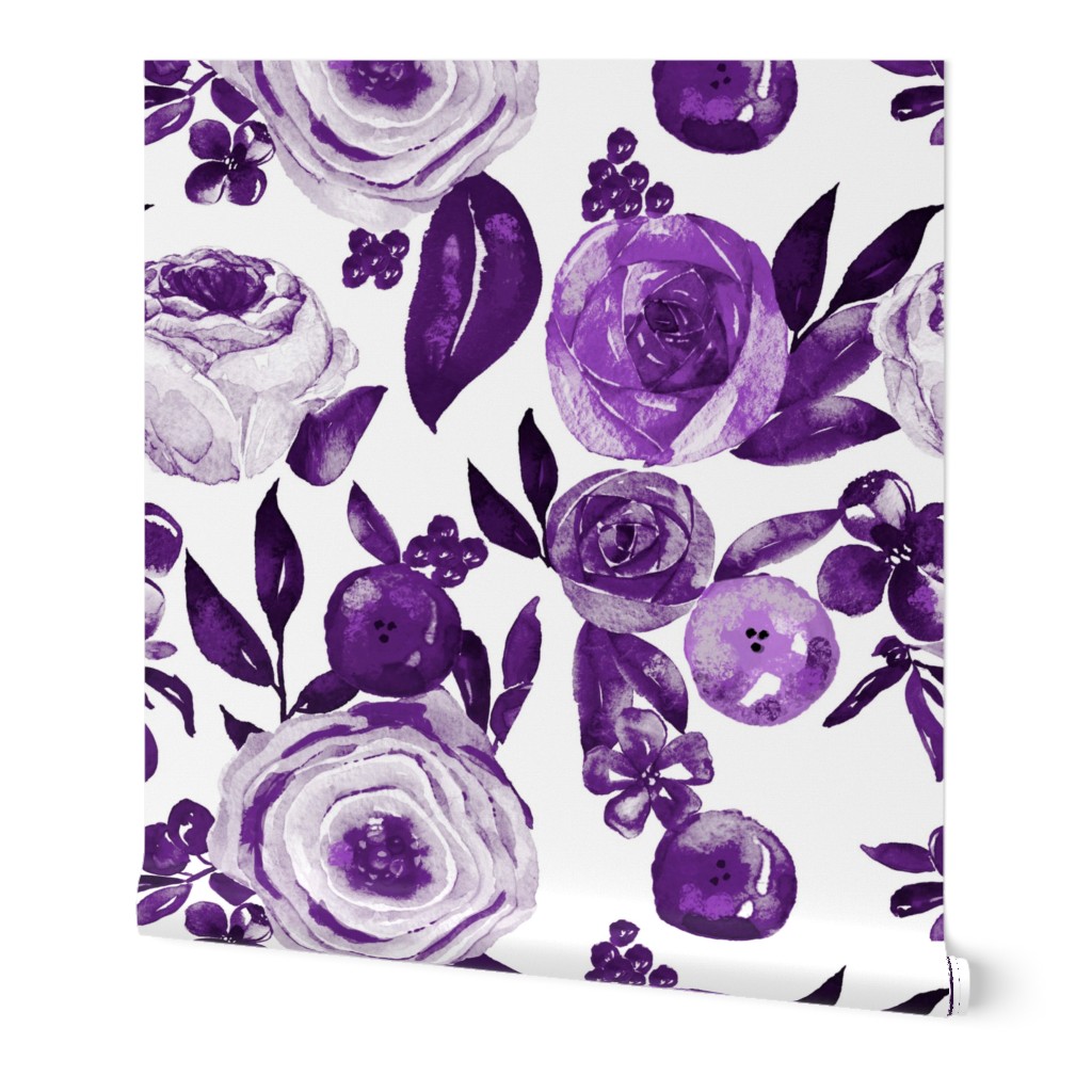 Watercolor Monochromatic Floral Garden // Eggplant