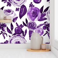 Watercolor Monochromatic Floral Garden // Eggplant