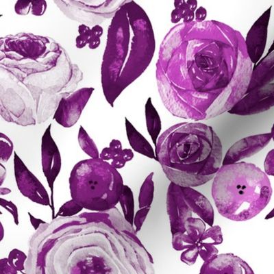 Watercolor Monochromatic Floral Garden // Warm Purple