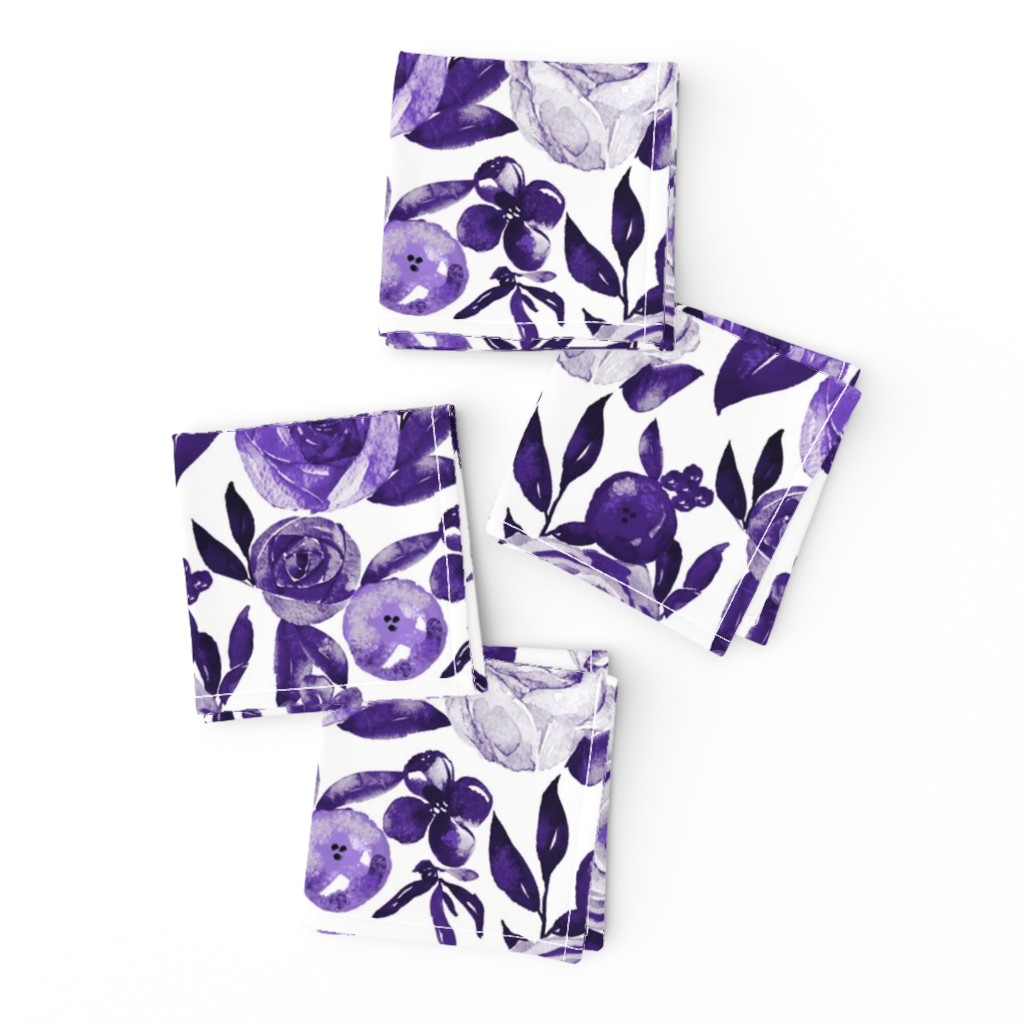 Watercolor Monochromatic Floral Garden // Blue Violet