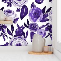 Watercolor Monochromatic Floral Garden // Blue Violet