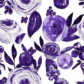 Watercolor Monochromatic Floral Garden // Blue Violet