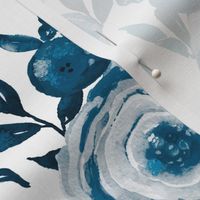Watercolor Monochromatic Floral Garden // Blue Teal