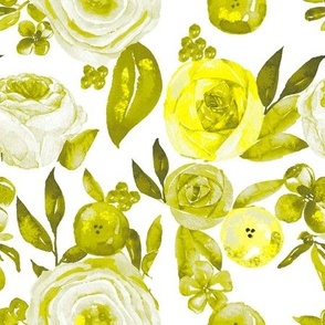 Watercolor Monochromatic Floral Garden // Dusty Yellow