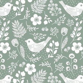 Birds and flower. Monochromatic #2