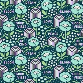 Good Vibes Happy Rainbow Floral | Small Scale | Aqua, Green, Lavender, Pink & Navy