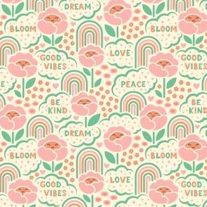 Good Vibes Happy Rainbow Floral | Small Scale | Retro Pink Green & Orange