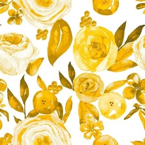 Watercolor Monochromatic Floral Garden // Golden Yellow