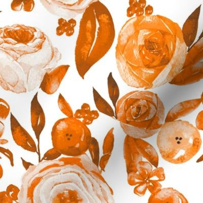 Watercolor Monochromatic Floral Garden // Fall Orange