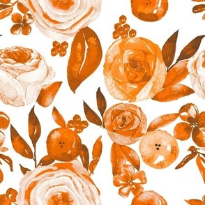 Watercolor Monochromatic Floral Garden // Fall Orange