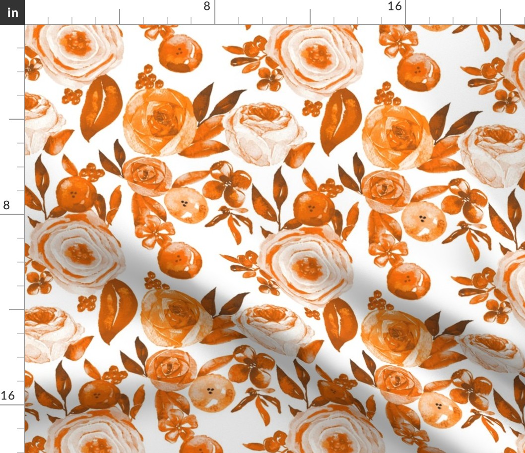 Watercolor Monochromatic Floral Garden // Fall Orange