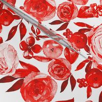 Watercolor Monochromatic Floral Garden // Red