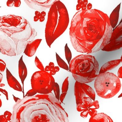 Watercolor Monochromatic Floral Garden // Red