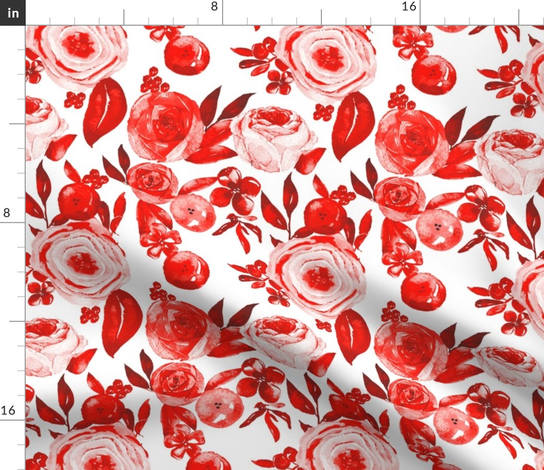 Watercolor Monochromatic Floral Garden // Red