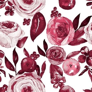 Watercolor Monochromatic Floral Garden // Wine