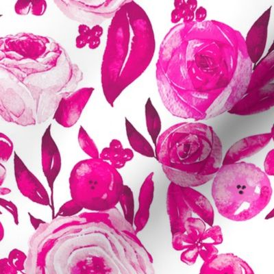 Watercolor Monochromatic Floral Garden // Hot Pink