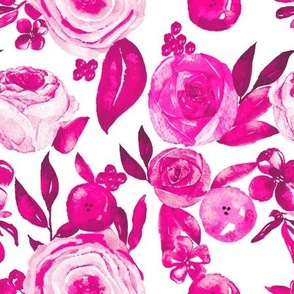 Watercolor Monochromatic Floral Garden // Hot Pink