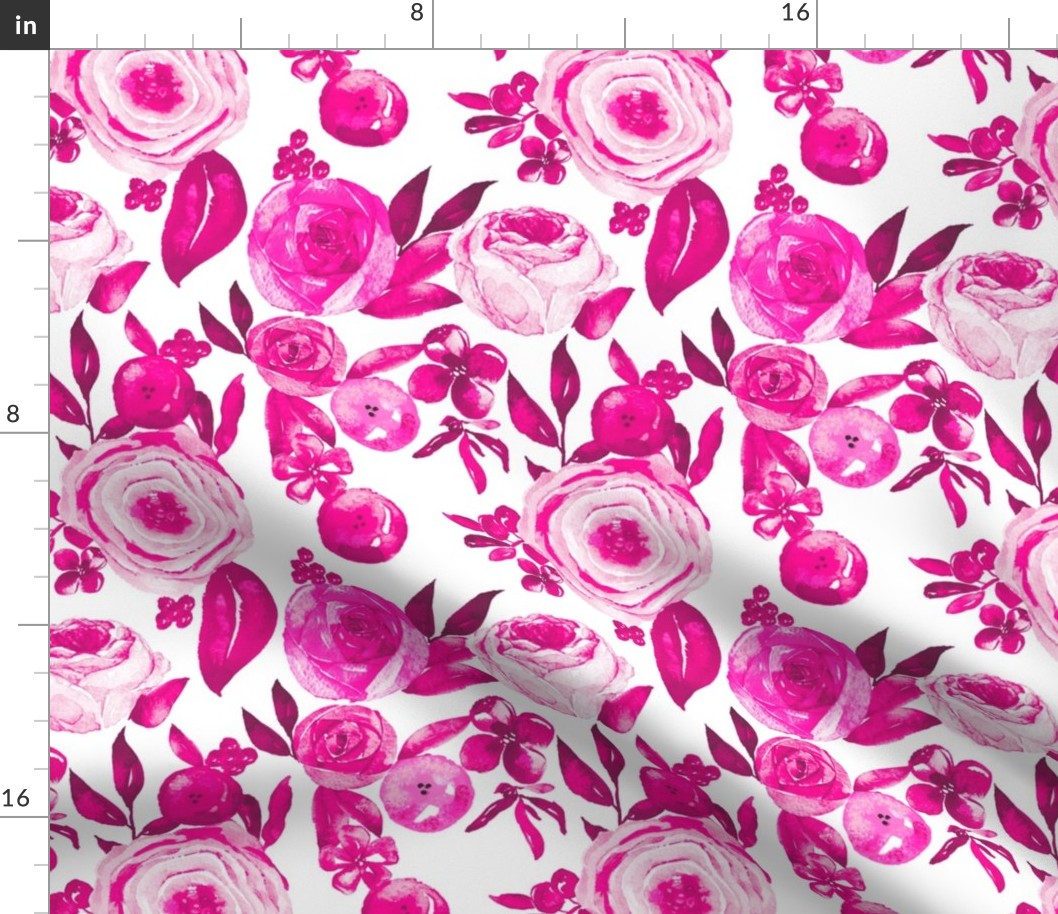 Watercolor Monochromatic Floral Garden // Hot Pink