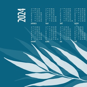 leaf calendar 2024 - hand-drawn leaf on caribbean blue - tea towel and wall hanging