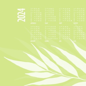 leaf calendar 2024 - hand-drawn leaf on honeydew green - tea towel and wall hanging