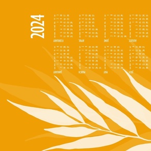 leaf calendar 2024 - hand-drawn leaf on marigold orange - tea towel and wall hanging