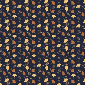 falling gingko leaves yellow and brown on midnight blue - small scale