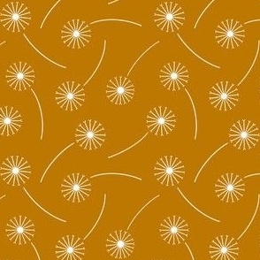 Dandelion Fields - small scale simple white modern dandelions on neutral golden-yellow