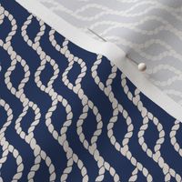 (S) Wavy Intertwining Diagonal White Coffee Ropes on Navy  Size S