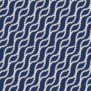 (S) Wavy Intertwining Diagonal White Coffee Ropes on Navy  Size S