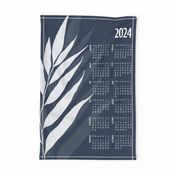 leaf calendar 2024 - hand-drawn leaf on navy blue - tea towel and wall hanging