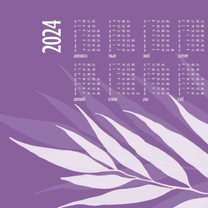 leaf calendar 2024 - hand-drawn leaf on orchid purple - tea towel and wall hanging