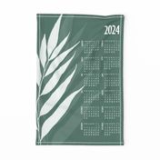 leaf calendar 2024 - hand-drawn leaf on pine green - tea towel and wall hanging