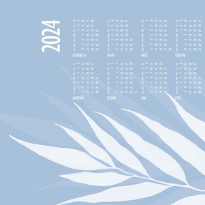 leaf calendar 2024 - hand-drawn leaf on sky blue - tea towel and wall hanging
