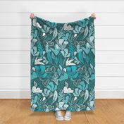 Outdoorsy Abstract in Monochrome Teal - XL