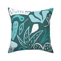 Outdoorsy Abstract in Monochrome Teal - XL