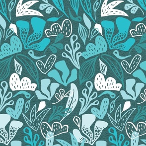 Outdoorsy Abstract in Monochrome Teal - Large