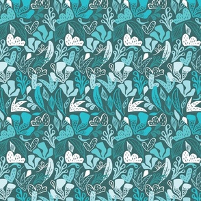 Outdoorsy Abstract in Monochrome Teal - Medium