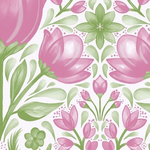 floral life rosy pink and green wallpaper scale