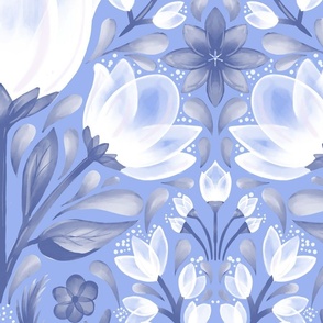 floral life cobalt blue wallpaper scale