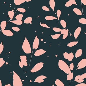 Large Scale Leaves and Shade Navy and Pink